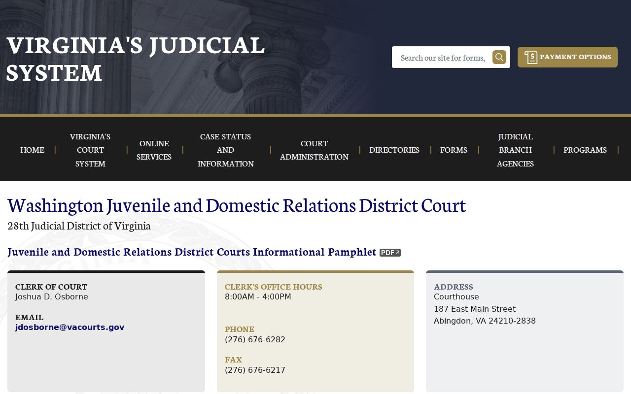 Washington County warrant search: Juvenile and Domestic Relations clerk contact page