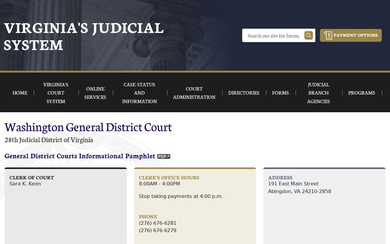 Washington County warrant search: Washington General District Court contact and schedule page
