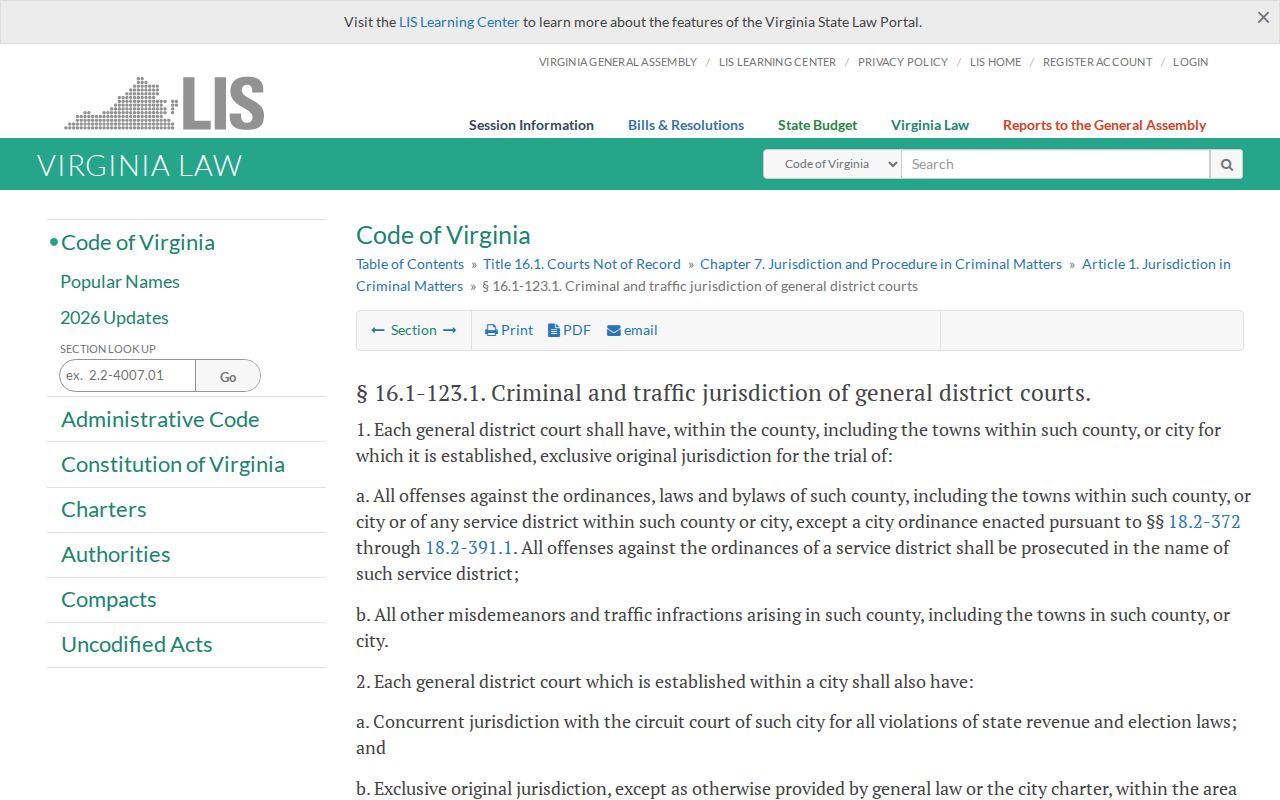 Washington County municipal warrant route: code page showing General District Court town jurisdiction