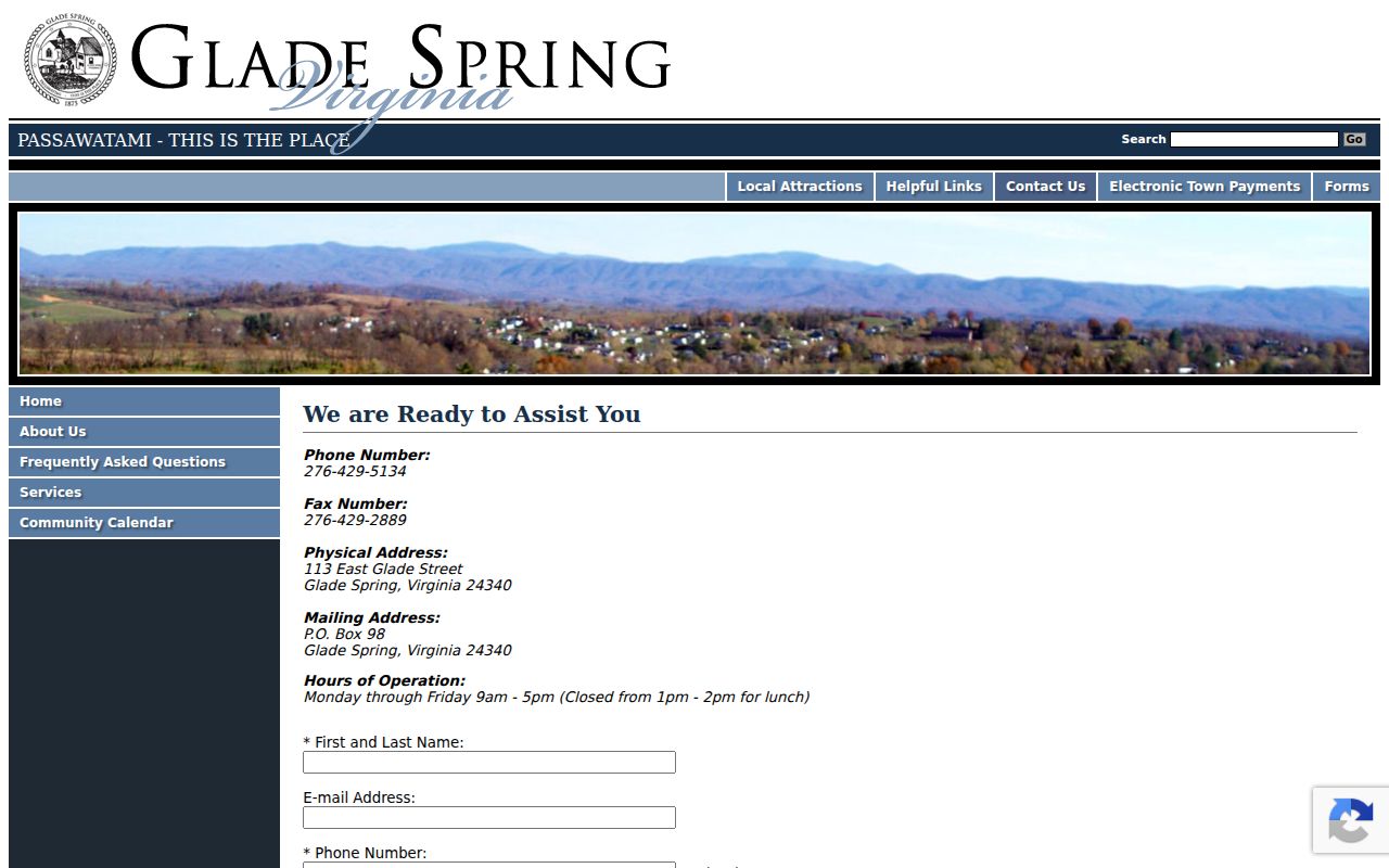 Glade Spring warrant search: Town Hall address and office contact page