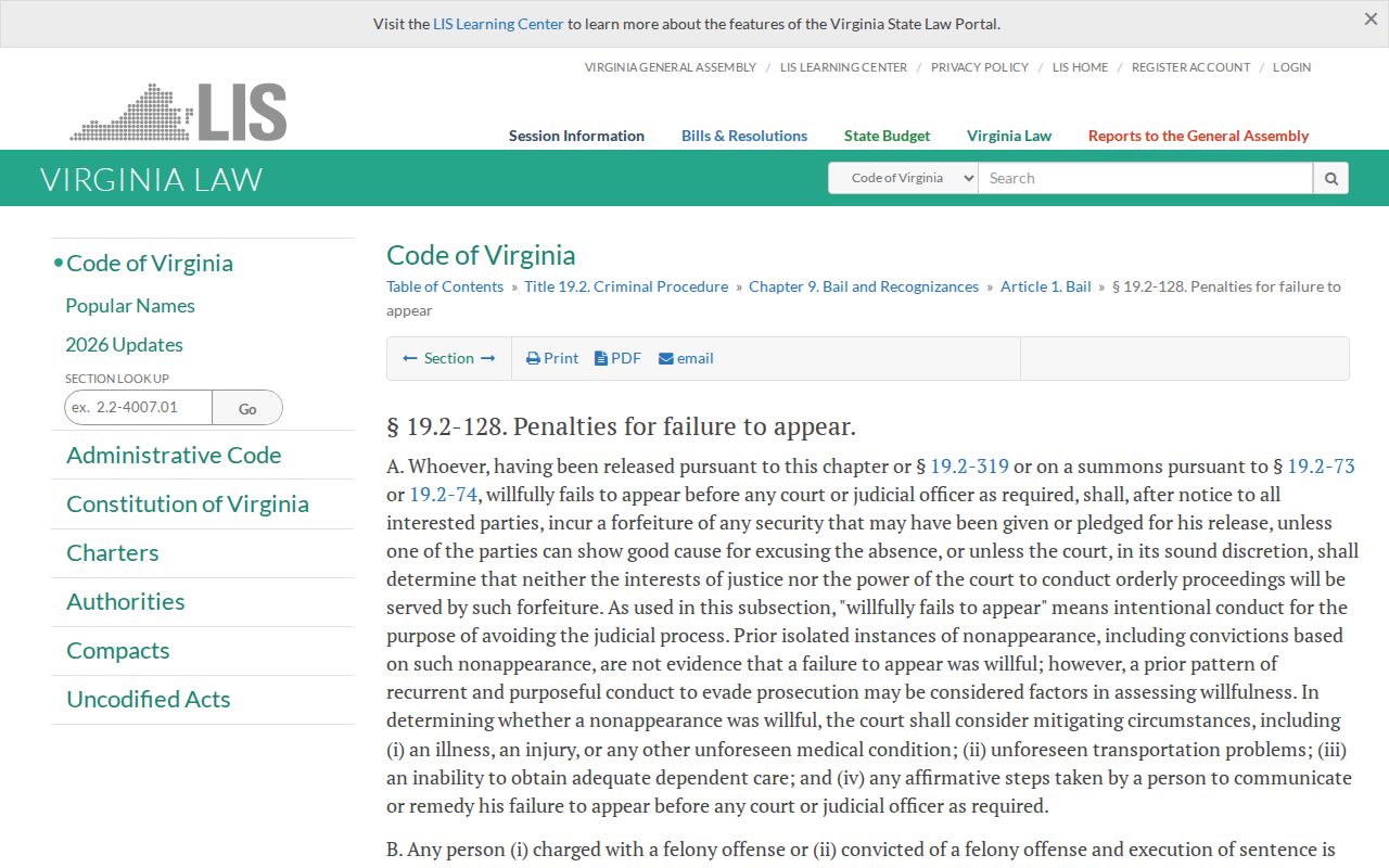 Washington County bench warrant process: Virginia statute on failure-to-appear consequences