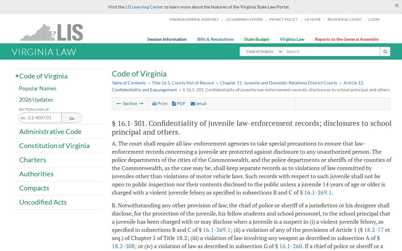 Washington County warrant search: Virginia statute restricting public access to juvenile court records