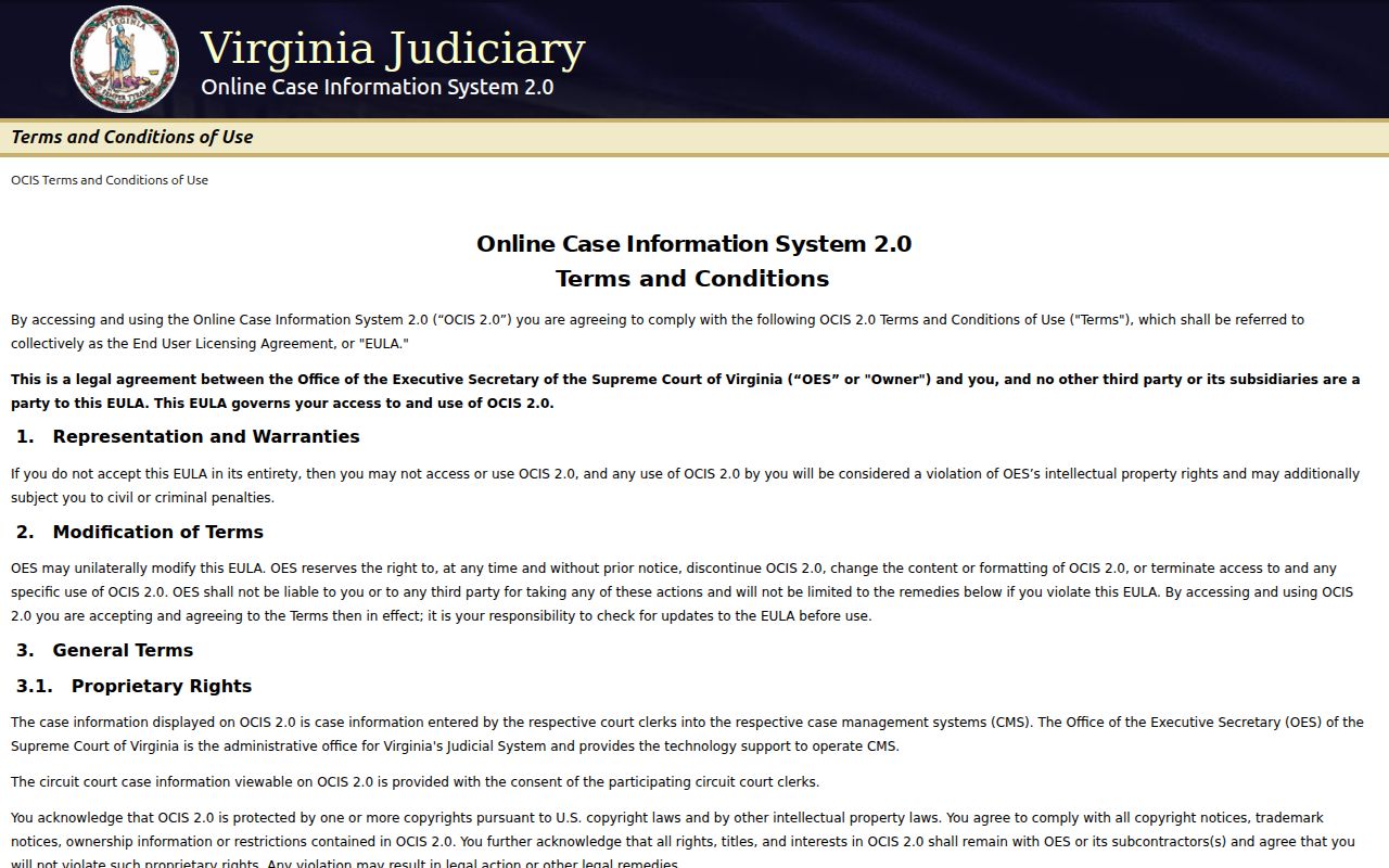 Washington County warrant search: Virginia OCIS public court case search landing page